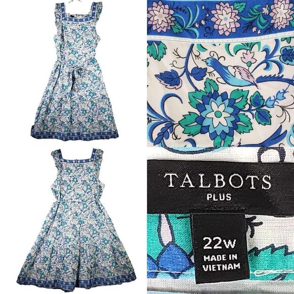 Talbots Dress Women’s Plus Size 22W Blue Paisley Floral Sheath Sleeveless - Picture 1 of 8
